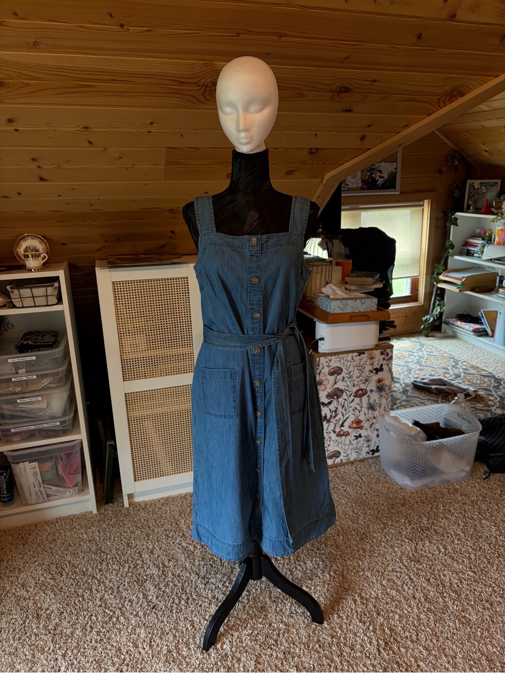 Talbots Denim Button-Front Overall Dress in Light Blue